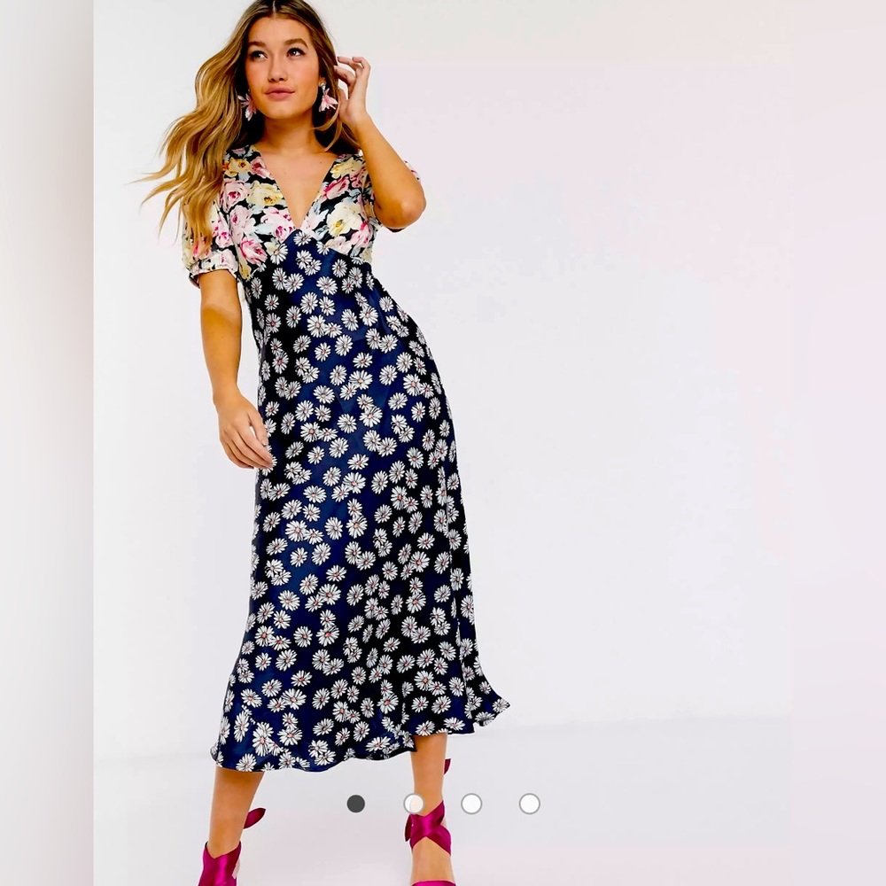 ASOS DESIGN satin midi tea dress in mixed floral. With Tag!